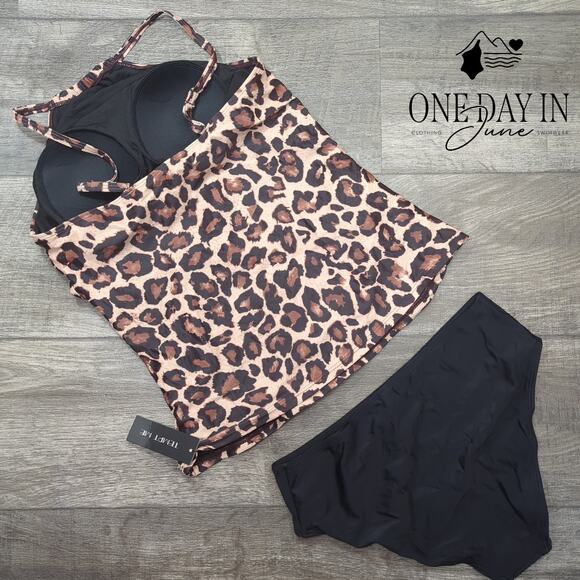 Tempt Me High Neck Leopard Tankini Swimsuit Size M - Picture 7 of 7